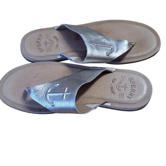 Sperry Top Sider Seaport Metallic Gold Leather Anchor Thong Sandals Womens 7.5 - Picture 4 of 8